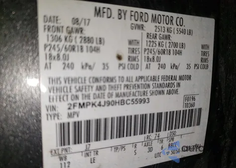 2017 Ford Edge Sel from USA, damaged, VIN 2FMPK4J90HBC55993